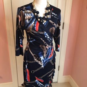 Mesmerize Equestrian Print Faux Wrap Dress Small